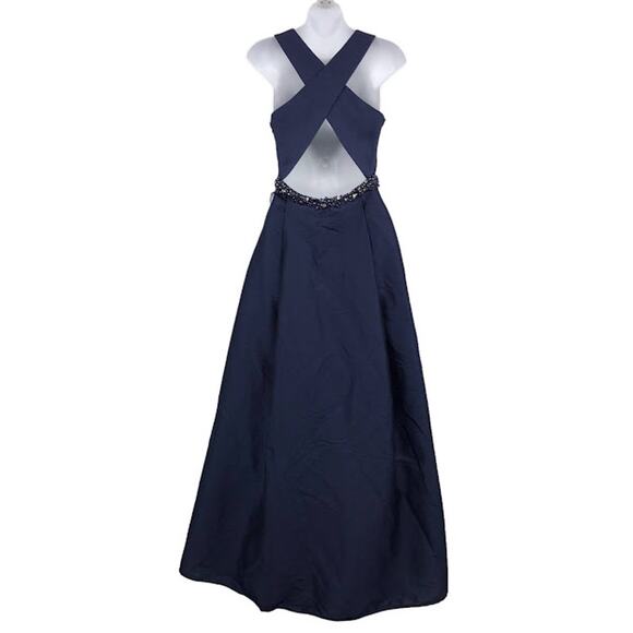 ML Monique Lhuillier Jadore Gown 4 Cross Back Beaded Waist Sleeveless Pockets - Picture 2 of 7